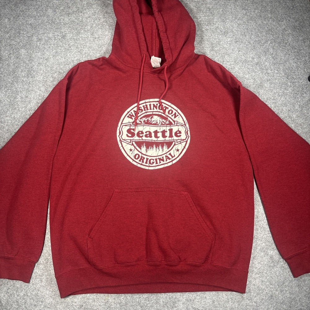 Gildan Heavy Blend Seattle Washington Pullover Hoodie Red Mens Large